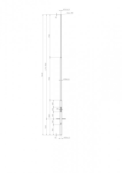 Zylindrisch Abgesetzter Stahlmast Zopf D=76 L=9m