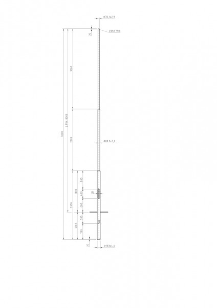 Zylindrisch Abgesetzter Stahlmast Zopf D=76 L=8m