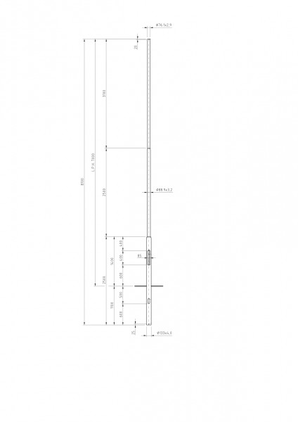 Zylindrisch Abgesetzter Stahlmast Zopf D=76 L=7m